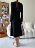 Casual Dresses Women Black High Elastic Long Sticking Elegant Dress Lapel Sleeve Loose Fit Fashion Spring Autumn 2023 C607