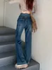 Kvinnors jeans vintage 2000 -tals brett ben med bälte kvinnor lös rak långa denimbyxor hög midja jean mujer unga flicka byxor