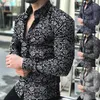 Men's Casual Shirts 2023 Men's Shirt Luxury Floral Print High Quality Long Sleeve Business Dress Black Prom Social