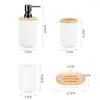 Bath Accessory Set 6pcs Bathroom Accessories Bamboo Wood Cover Trash Can Soap Lotion Dispenser Dish Storage Wash Organizer