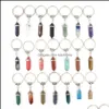 Key Rings Natural Stone Hexagonal Prism Keychains Healing Pink Crystal Car Decor Chain Keyholder For Women Men Jewelry Drop Delivery Dhyf5