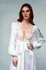 Bridesmaid Dress Sexy Women Night Robe Deep V-neck Long-sleeves Custom Made Satin Race Bridal Sleepwear Party Dressing