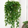 Dekorativa blommor konstgjorda blomkruka Radish Leaf Rattan Grön tak Vine Fake Fern Hanging Basket Falling Plant för väggmossa Dekor