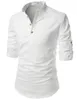 Herren-T-Shirts, Henley-Ausschnitt, langärmelig, Alltagslook, Leinen