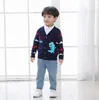 Barn designer kl￤der tecknad dinosaurie cardigan baby pojke flicka tr￶jor r￶d gul stickad jumper barn kappa b114