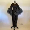 Bridesmaid Dress Black Women Sleepwear With Fur Custom Made Kimono Long Sleeves Nightgowns Party Night Gowns