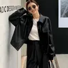 Femmes en cuir simili cuir noir veste en cuir recadrée femmes coréennes haute rue en cuir Blazers femmes Vintage Streetwear Moto vélo veste automne 230216