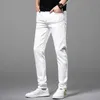 Brand Fashion Men's Jeans Korean Version Slim Fit Stretch Trousers Pure White