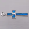 Colares pendentes Kongmoon Cross 5mm redondo CLET CLET CZ Ocean Blue Fire Opal Silver Plated Jóias para Mulheres Colar