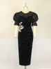 Casual Dresses Sequin Black Velvet Embroidery Chest Wrapped Puff Sleeve Sparkly Dress Classy Ladies Spring Party Celebrity Birthday 4XL 230216