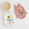 Jumpsuits zonnebloem riem peuter rompers gebreide wol herfst lente meisje geboren baby baby mode katoen bodysuit lovey outfitsjumpsuits