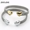 Charm Bracelets Fashion Heart Grey Mesh Silver Gold Color Lovers Stainless Steel Open Cuff Bracelet for Women Jewelry 230215