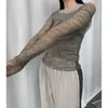 Женские футболки Женщины y2k Hollow Out Top Top Long Ricket Cript Tops Sexy Seeck через сеть.