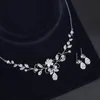 Femmes argent couleur cristal feuilles fleur ensemble de bijoux pour mariée mode collier boucles d'oreilles mariage bijoux fête cadeau