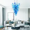 Modern Ceiling Lights Large Pendant Lamps Hand Blown Glass Chandeliers AC 110V-240V Range LED Bulbs Foyer Hanging Blue Color Chandelier Light LR394