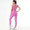 Kvinnors tvåbitar byxor Kvinnor Solid Seamless Gym Set High Stretchy Tracksuit midje Leggings Fitness Workout Lyftuppsättningar