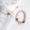 Charm Bracelets Fashion Cute Natural Strawberry Crystal Charms Bracelet Korean-Style Pink Glass Beads Flexible For Female Girls Lady