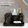 Badaccessoire set zwart marmeren badkamer decoratie accessoires tandpasta dispenser mondwater cup tandenborstel houder lotion fles keramiek