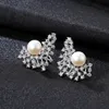New Fashion Full Diamond Pearl Stud Earrings Jewelry European Style Women Luxury S925 Silver Micro Set Zircon Earrings Women's Wedding Party Valentine's Day Gift SPC