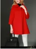 여자 양모 블렌드 여성 고급 짧은 코트 검은 빨간색 패션 3/4 소매 어두운 버튼 코트 여성