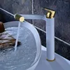 Bathroom Sink Faucets Gold And White Basin Faucet Waterfall Spout Water Tap Single Handle Cold Torneira Banheiro