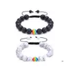 Beaded Strands Lgbt Rainbow Bead Gay Pride 10Mm Turquoise Strand Black Lava Stone Braided Beaded Bracelet For Women Men Yoga Buddha Dh2Zi