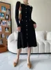 Casual Dresses Women Black High Elastic Long Sticking Elegant Dress Lapel Sleeve Loose Fit Fashion Spring Autumn 2023 C607