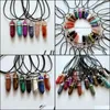 Colliers pendentifs Qualité de mode Natural Stone Crystal Pilier Chakra Collier Pendum pour femme Chaînes en cuir bijoux Livraison Dh4rd