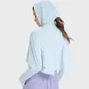 Camisetas al aire libre fitnessProtector solar ropa chal con capucha a prueba de rayos ultravioleta fitness sensible al hielo top deportivo antipilling fresco y transpirable VELAFEEL