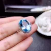 Cluster Ringe Natürlicher Blauer Topas Edelstein Ring S925 Silber Edelstein Mode Große Runde Blume Sonne Frauen Mädchen Party Geschenk Schmuck