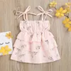 Girl Dresses 0-3 Years Baby Girls Summer A-Line Dress Toddler Sweet Tie-Up Floral Spaghetti Strap Sleeveless Layered Braces