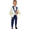 Chłopięce garnitury kostium 3 sztuki dziecko kość słoniowa żakardowa kurtka zestawy kwiat chłopcy formalny garnitur imprezowy garnitur weselny dla dzieci Tuxedo