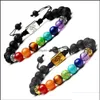 Charm Armbänder Mode Schwarz Lava Stein Ätherisches Öl Diffusor Armband Quadratischer Baum des Lebens 7 Chakra Perlen Frauen Männer Yoga Buddha Je Dhzy4