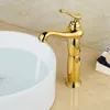 Bathroom Sink Faucets Luxury Golden Brass Tall Basin Faucet Single Handle One Hole Lavatory Vanity And Cold Mixer Tap Deck Mounted