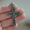 Pendant Necklaces LANGHONG 1pcs Double Side Holy Mother Maria Cross Necklace For Men Stailess Steel Religious Taliman Jewelry