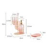 Acessório de banho Conjunto de banheiro rosa Kit de banheiro de vidro fosco Dispensador de rack de metal Acessórios para garrações de loção para armazenamento