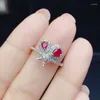 Кластерные кольца подарки естественное реальное и рубиновое кольцо 925 стерлинговое серебро