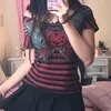 Damen T-Shirt Y2K Ästhetisches Grunge Mall Goth Crop Top Vintage Gestreiftes Rose Grafikdruck T-Shirt E-Girl Harajuku Gothic Kurzarm Slim Tees 230215