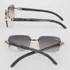 Original Black Marbled Buffalo Horn Solglasögon för kvinnor Square Rimless Frames Designer Unisex Sun Glasses Mirror Eyewear Luxury Horn Glasses Ramar för man Storlek 57