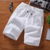 Short homme coupe cintrée 2023 été coton lin longueur genou respirant homme vêtements pur droit grande taille M-6XL 7XL blanc