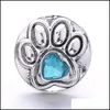 Charms Colorf Crystal Dog Paw Sier Color Snap -knapp Kvinnes smycken Fynd PET ￄLSKADE RHINESTONE 18mm Metal Snaps Knappar Diy Armel DH5VU