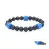 Bracelets de charme feitos ￠ m￣o 8mm Sete Chakra Buda Black Lava Pedra Breads Bracelet Mulheres Menino Bangle Strings de M￣o Droga Droga J Dhjz3