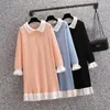 Casual Dresses Autumn Winter Womens Knit Dress Korean Loose Ruffle Stitching Button Sweater Lazy Style L-4xlcasual