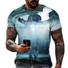 Herr t -skjortor främmande ufo -mönster 3D -tryckning Men's Mountain Top Round Neck Short Sleeve Lycra Polyester Högkvalitativa märkeskläder