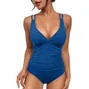 Sexy V Neck One Piece Swimsuit Womens High Waist Cover Belly Siamese