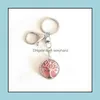 Porte-clés Longes Arbre de vie Modèle Reiki Guérison Pierre Naturelle Chakra Améthyste Rose Rose Cristal Porte-clés Porte-clés Femmes Hommes Dhthy