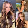 Perruque Lace Front Wig synthétique Body Wave naturelle brésilienne, cheveux à reflets, 36 pouces, couleur ombrée, marron, blond miel, pour femmes