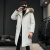 Inverno masculino de inverno 2023 pato branco pato branco grande gola peluda espessada casal de casaco médio e comprido