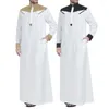 Ethnic Clothing Wepbel Muslim Jubba Thobe Men Loose Lapel Placket Stitching Caftan Abaya Long-Sleeved Robe Style Djellaba