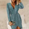 Casual Dresses Fashion Women Sexy Sequins Glitter V-neck Mini Solid Bodycon Ladies Long Sleeve Party Club Dress Clothes Vestidos 230216